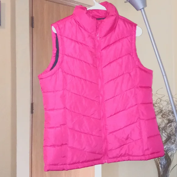 "FADED GLORY" HoT Pink/black zip up vest w/ pockets Size: L 12/14 - Picture 1 of 8